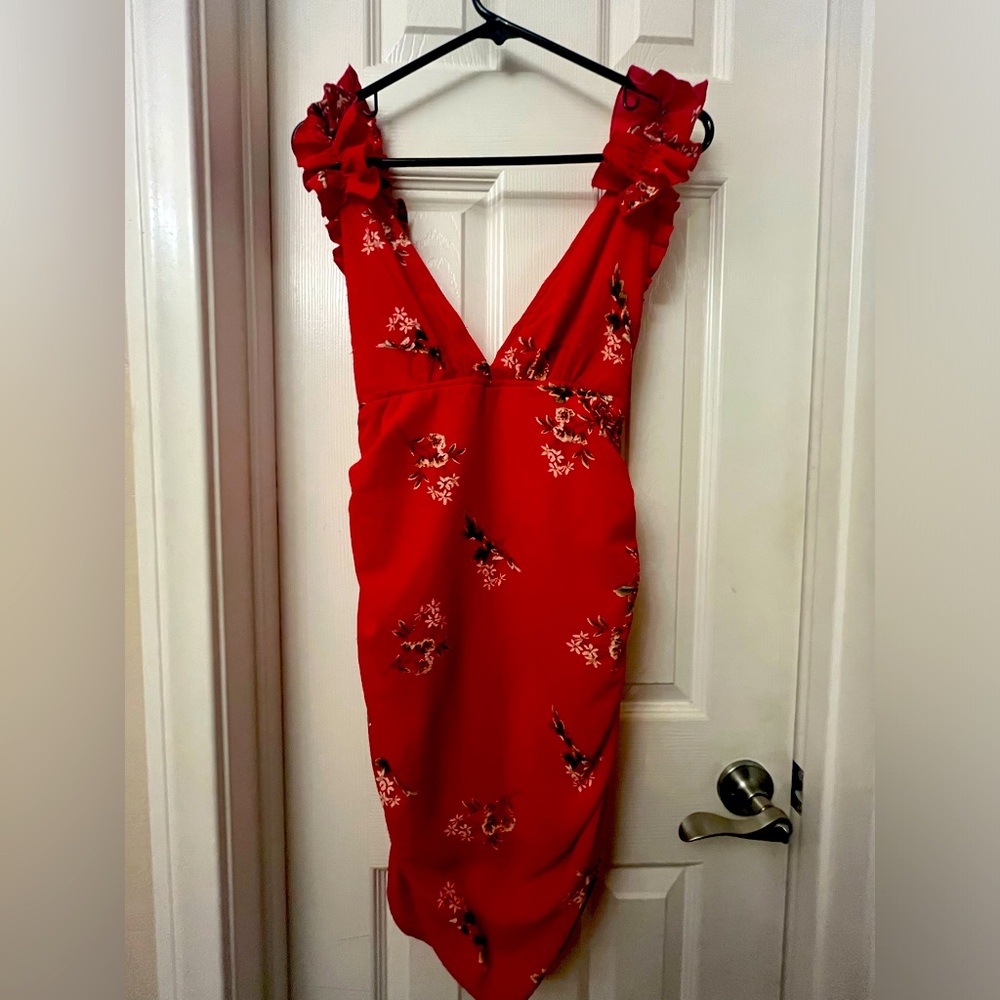 Tiki Hawaiian mini skirt dress with ruffled straps